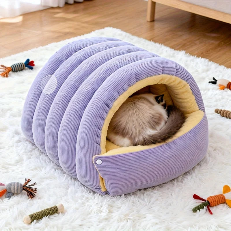 Warm Fleece Enclosed Cat Cave Bed