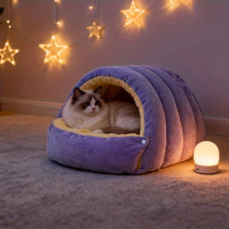 Warm Fleece Enclosed Cat Cave Bed