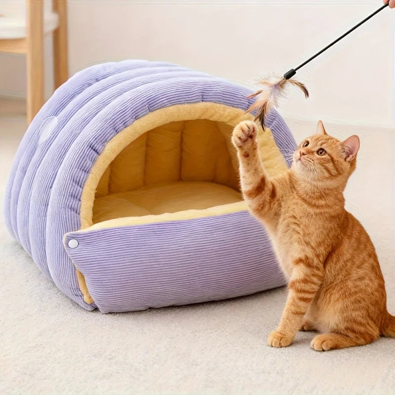 Warm Fleece Enclosed Cat Cave Bed
