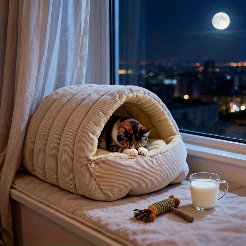 Warm Fleece Enclosed Cat Cave Bed