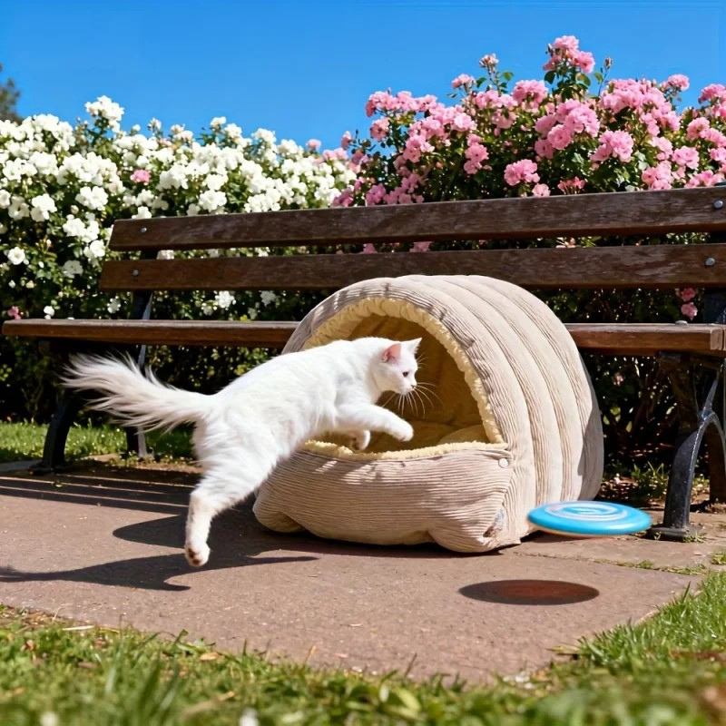 Warm Fleece Enclosed Cat Cave Bed