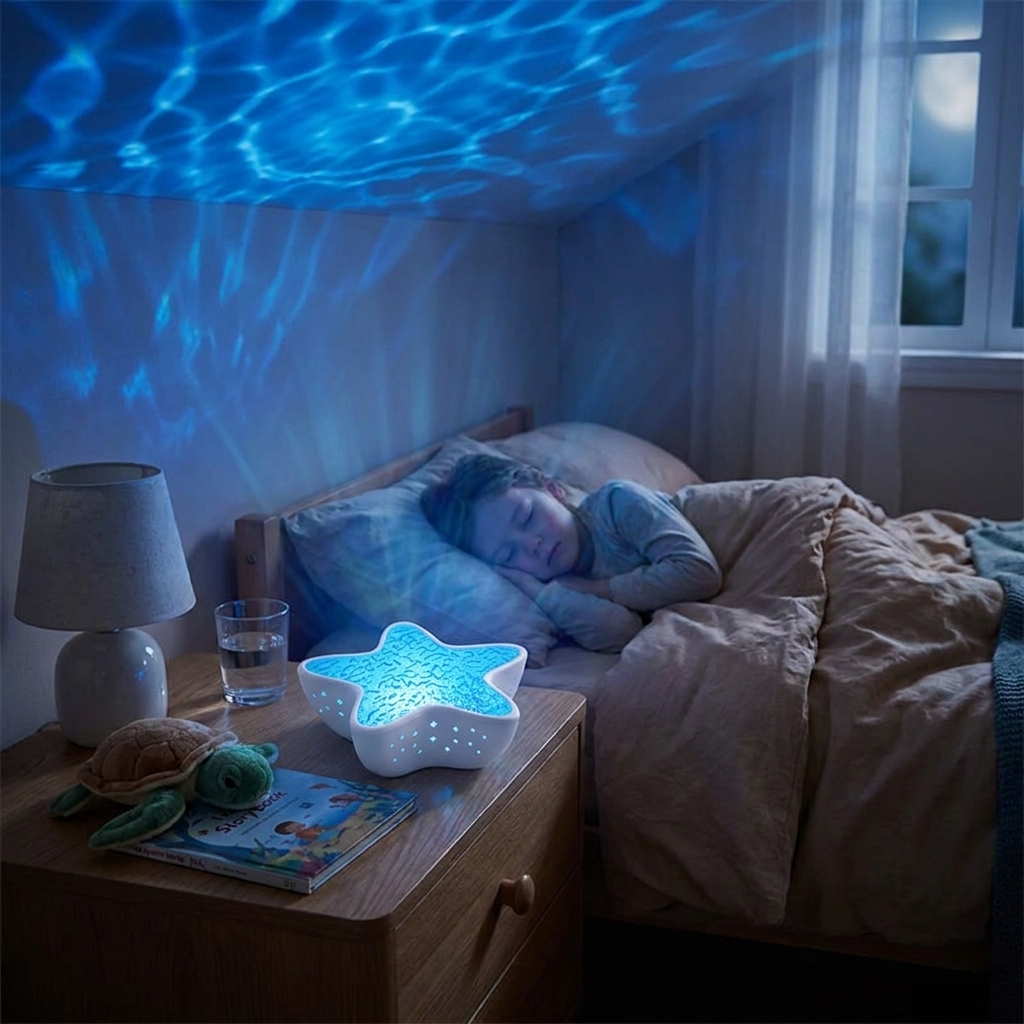 Starfish ocean wave night light projector in bedroom
