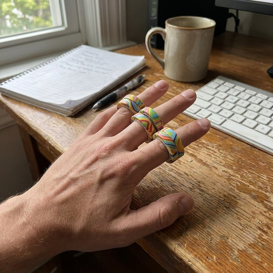 Magnetic fidget ring spinner on fingers