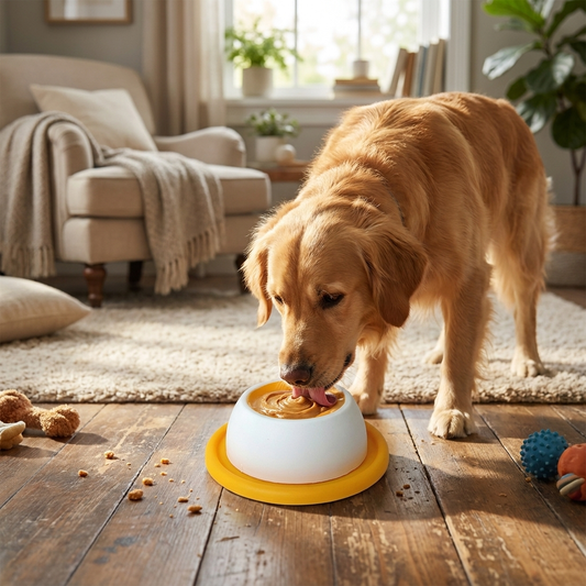 Slow feeder lick mat with pet