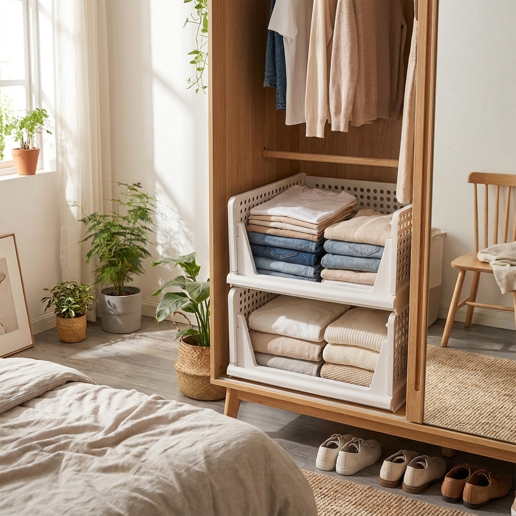 Stackable drawer organizer in wardrobe