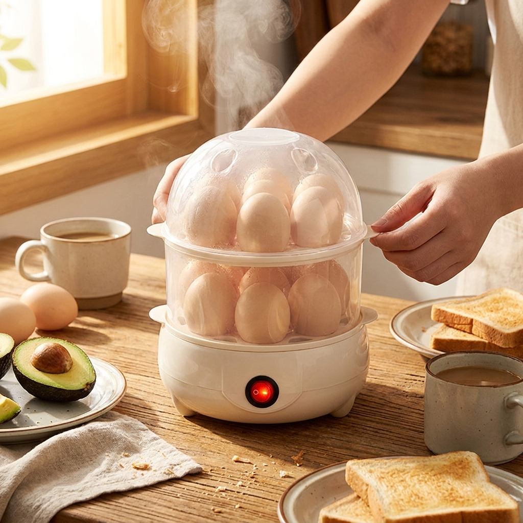 Double layer electric egg cooker in kitchen