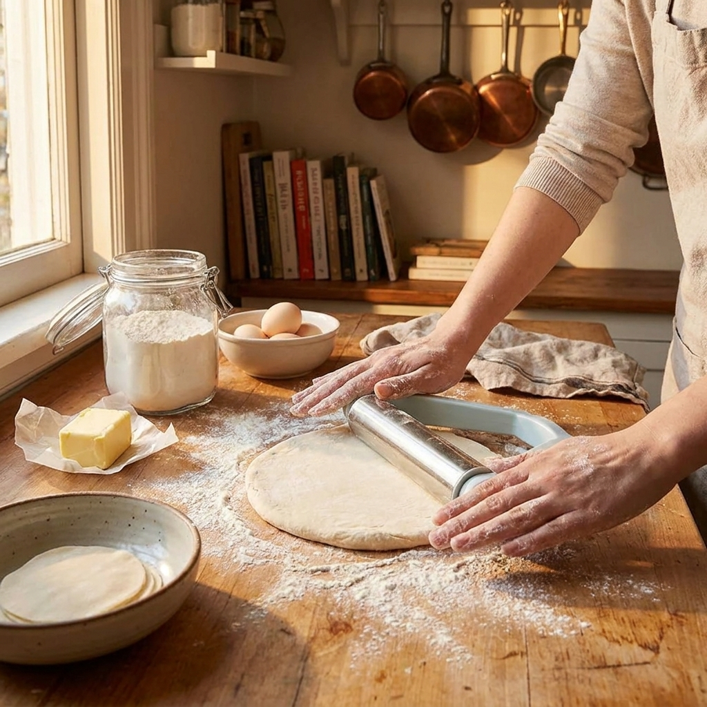 Adjustable rolling pin rolling dough