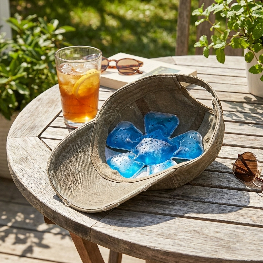Ice gel pack cooler with cap outdoors