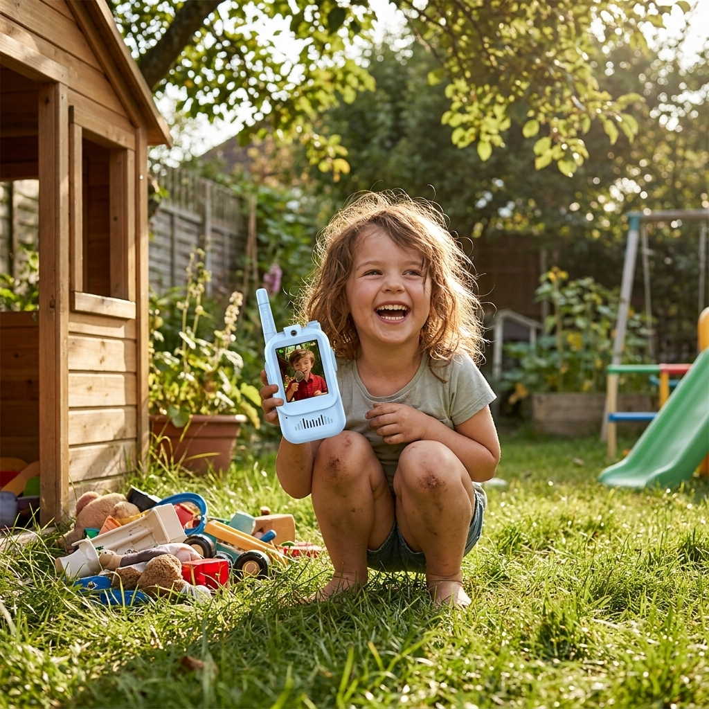 Children video walkie talkie held by child