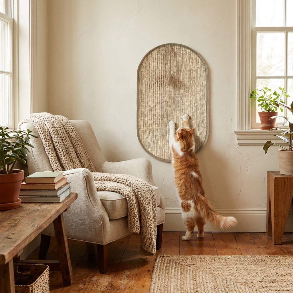 Wall-mounted cat scratch pad with cat