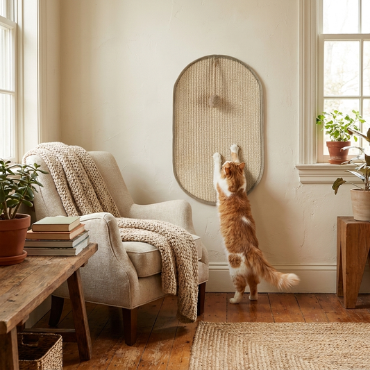 Wall-mounted cat scratch pad with cat
