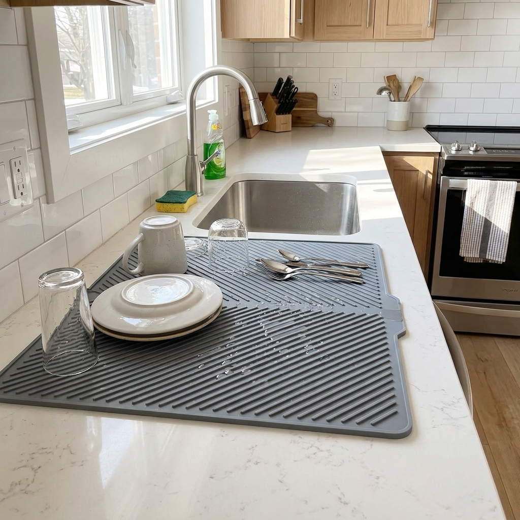 Silicone countertop dish drying mat